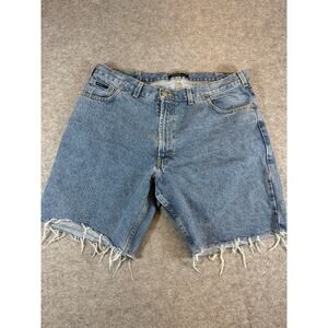 VTG Perry Ellis America Jorts Shorts Womens 38 Blue Denim Frayed Hem Streetwear